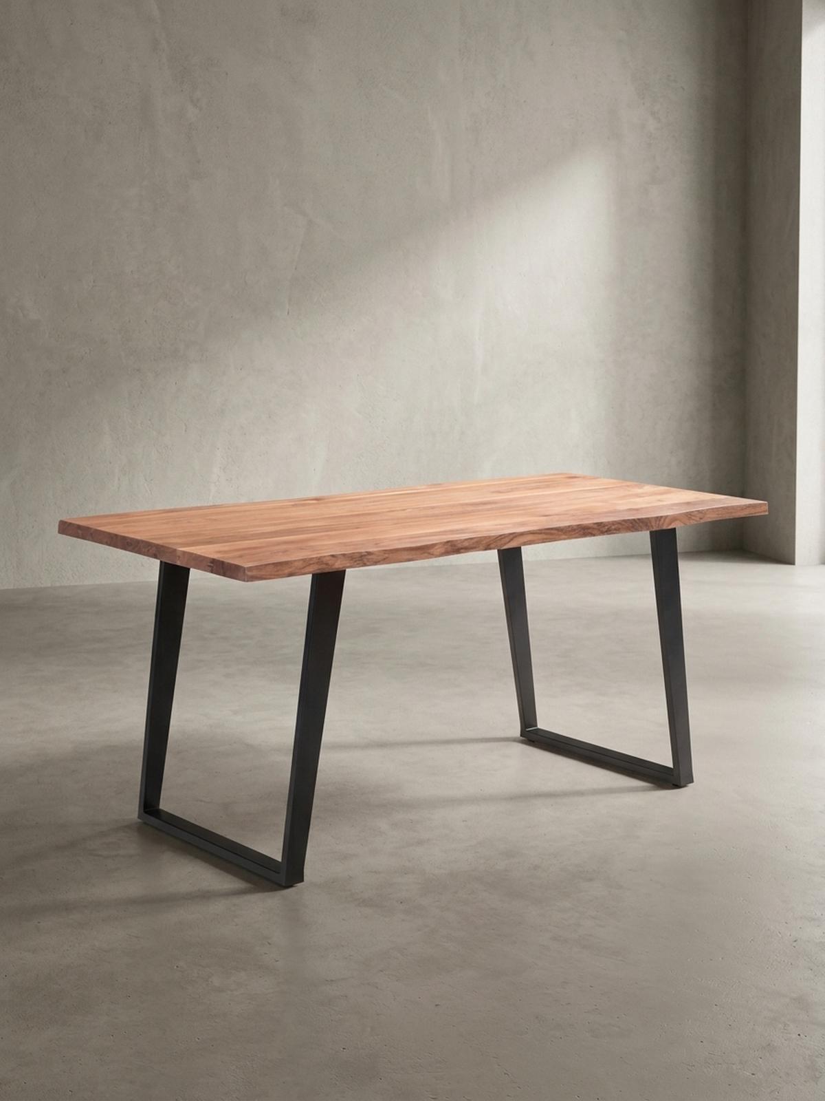 ESSTISCH Massivholz Baumkante Metall U-Gestell Handgefertigt ATOLL, Goldbraun-Schwarz 140x80x76 cm - Schwarz/Braun, Holz/Metall (80/140/76cm) - KADIMA DESIGN