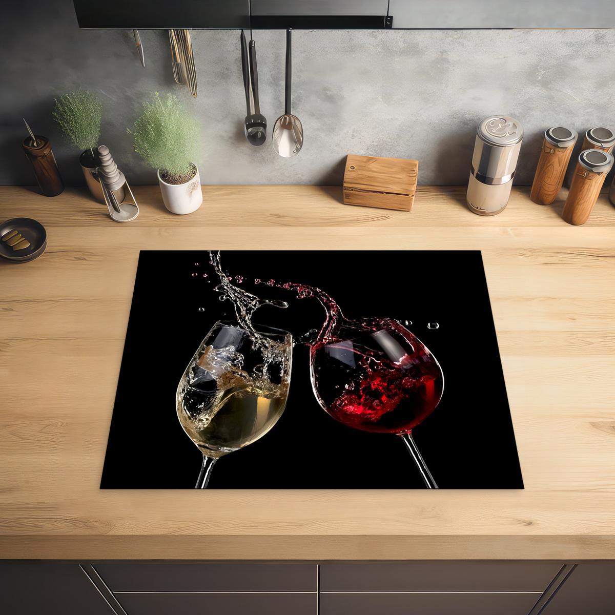 HERDABDECKPLATTE Rotwein - Weißwein - Glas - Schwarz Herdabdeckung Induktionsfeld 65x52 cm - Weinrot, Kunststoff (65/52/0.2cm) - MuchoWow