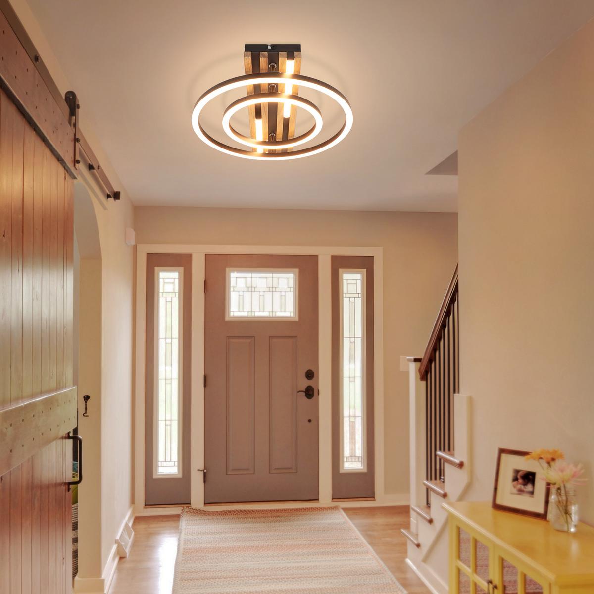 LED DECKENLEUCHTE Qlenli 38/32/6.8 cm - Schwarz, Holz/Metall (38/32/6.8cm) - ZMH