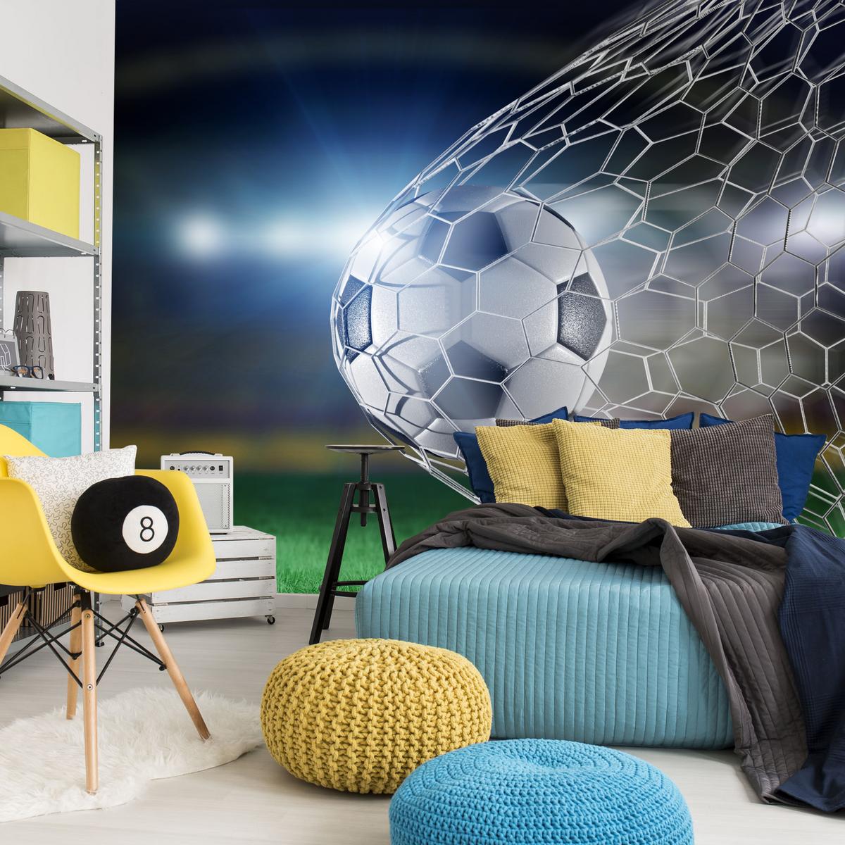 FOTOTAPETE für Jugendzimmer Fußball Tor Stadion Ball 150x105 - Schwarz/Weiß, Papier (150/105cm) - Muralo
