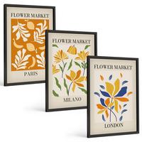 BILDER SET 3er Set - 40x60 cm Schwarzer Rahmen - Blumenposter Paris Mailand London - Schwarz, Kunststoff (40/60cm) - TULUP