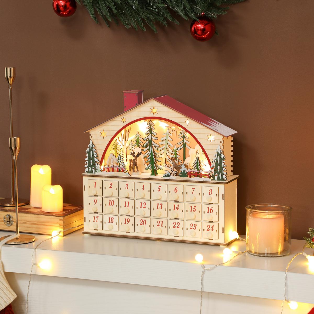 ADVENTSKALENDER zum Befüllen 24 Schubladen Fächer Weihnachtskalender Naturholz - Naturfarben, Holzwerkstoff (10/34/36cm) - HOMCOM