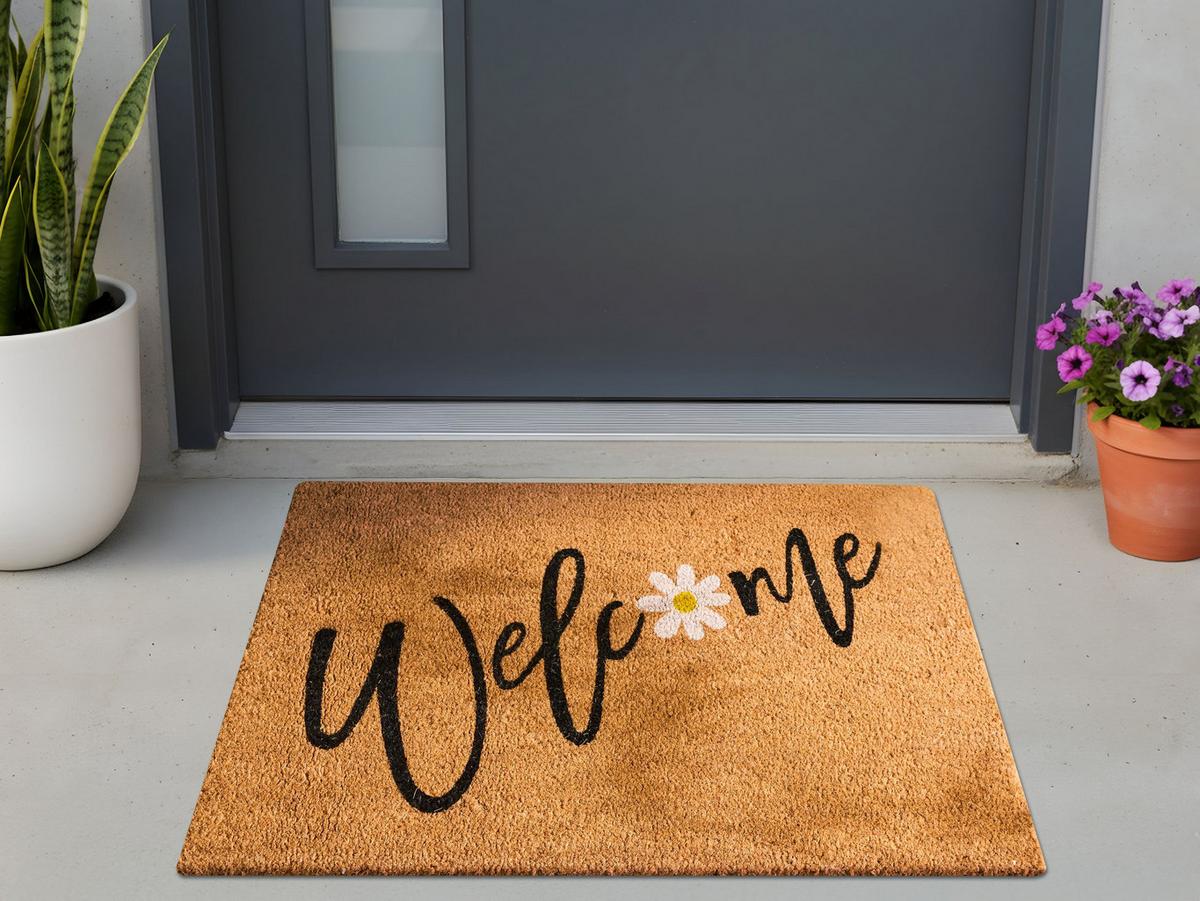 FUSSMATTE Naturfarben 60/90 cm Schriftzug Kokosfasern Calibato - Naturfarben, Textil (60/90cm) - Beliani