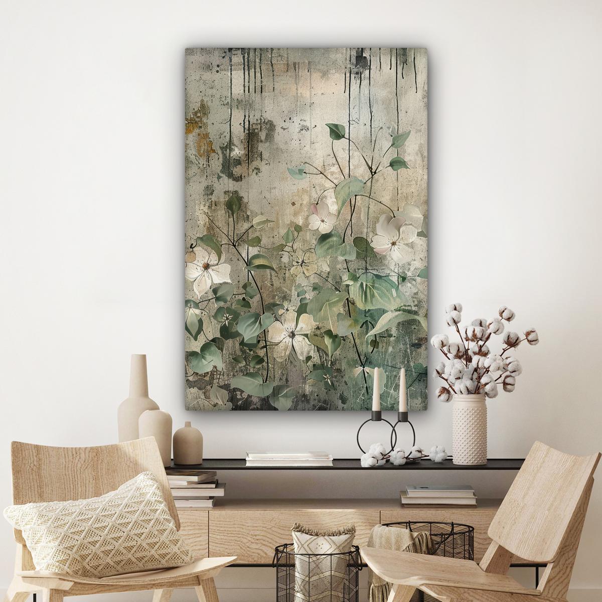 LEINWANDBILD Blumen - Blätter - Abstrakt - Modern Deko XXL 80x120 cm - Grau, Textil (80/120cm) - MuchoWow