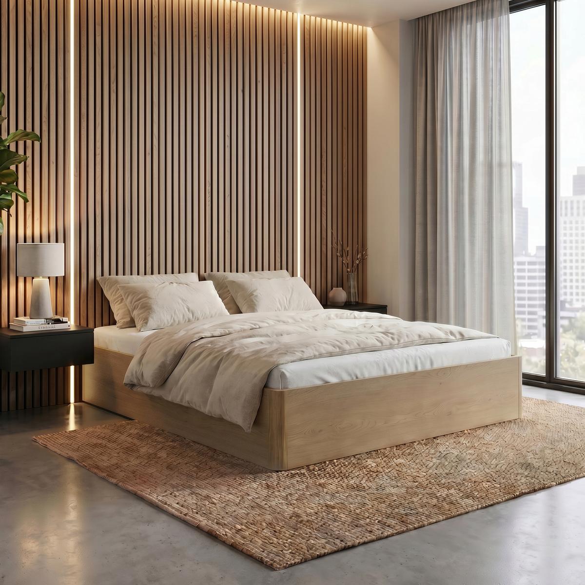 BETT Sara mit Bettkasten und Taschenfedernmatratze 20 cm, 160x200, Cremona Eiche - Eichefarben, Holzwerkstoff (160/200cm) - Beautysofa