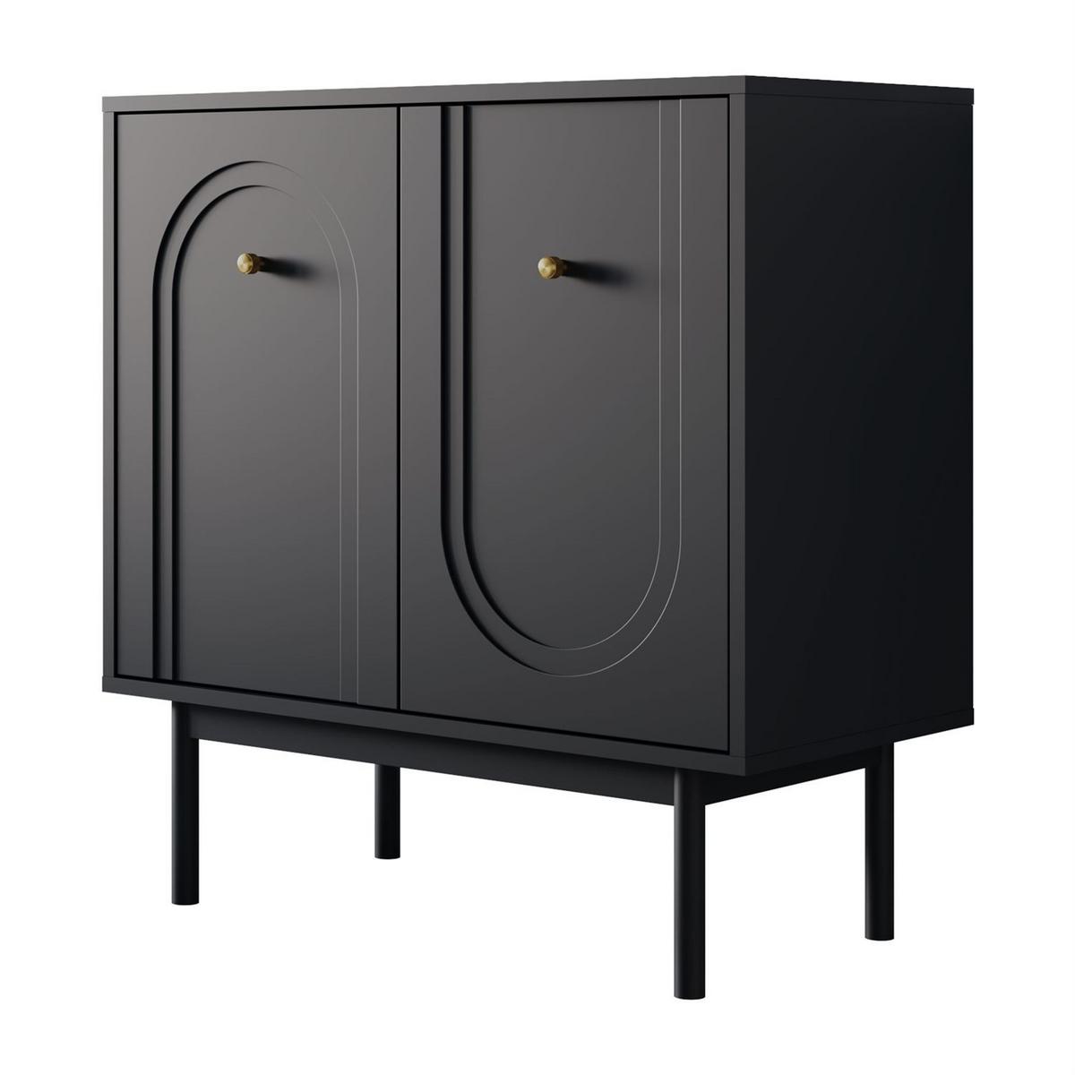 KOMMODE LIBERTY 2D auf Holzbeinen schwarz - Schwarz, Holzwerkstoff (79/82/39cm) - Lookway