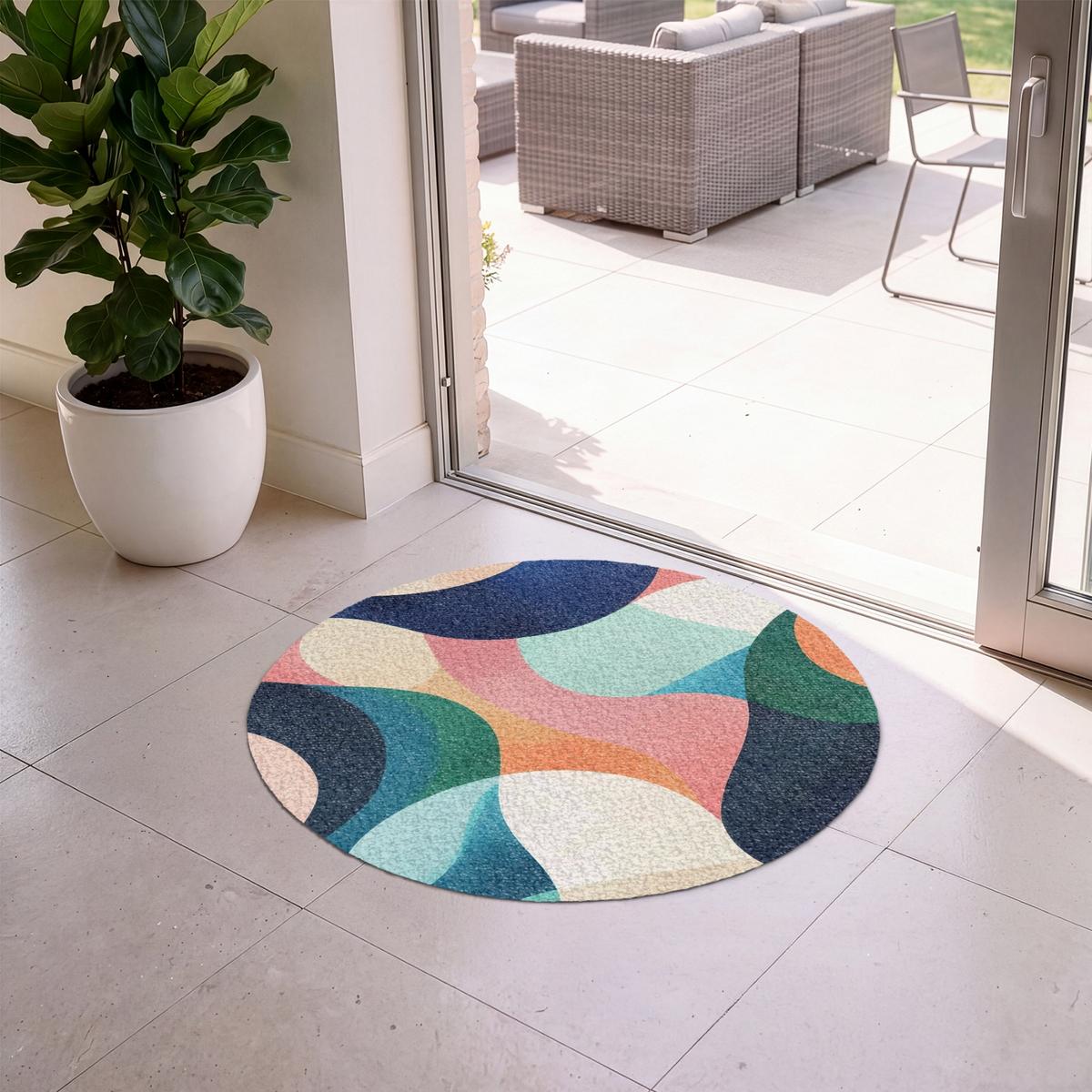 FUSSMATTE Abstrakt - Blau - Rosa Fußabtreter 90x90 cm - Multicolor, Kunststoff (90/0.4cm) - MuchoWow