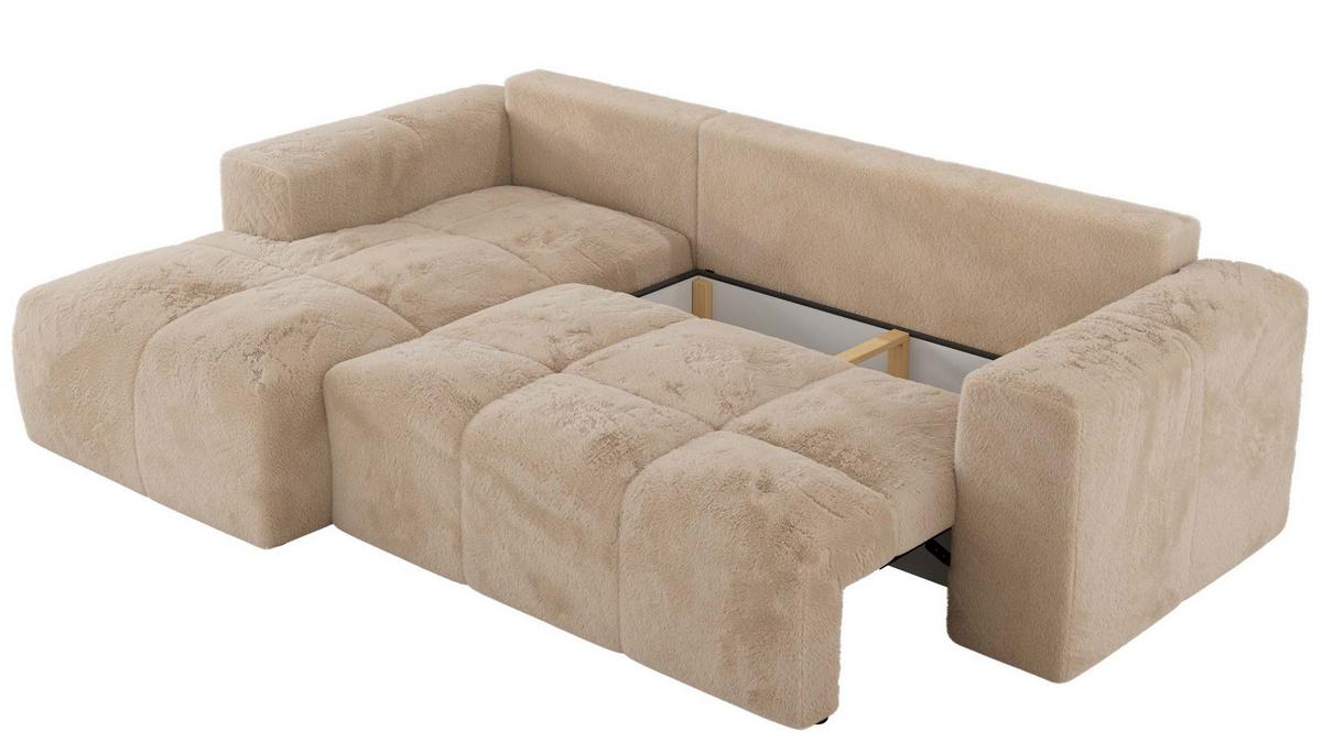ECKSOFA MONIVA Beige Plüsch - Links - Beige/Schwarz, Textil (164/266cm) - MKS