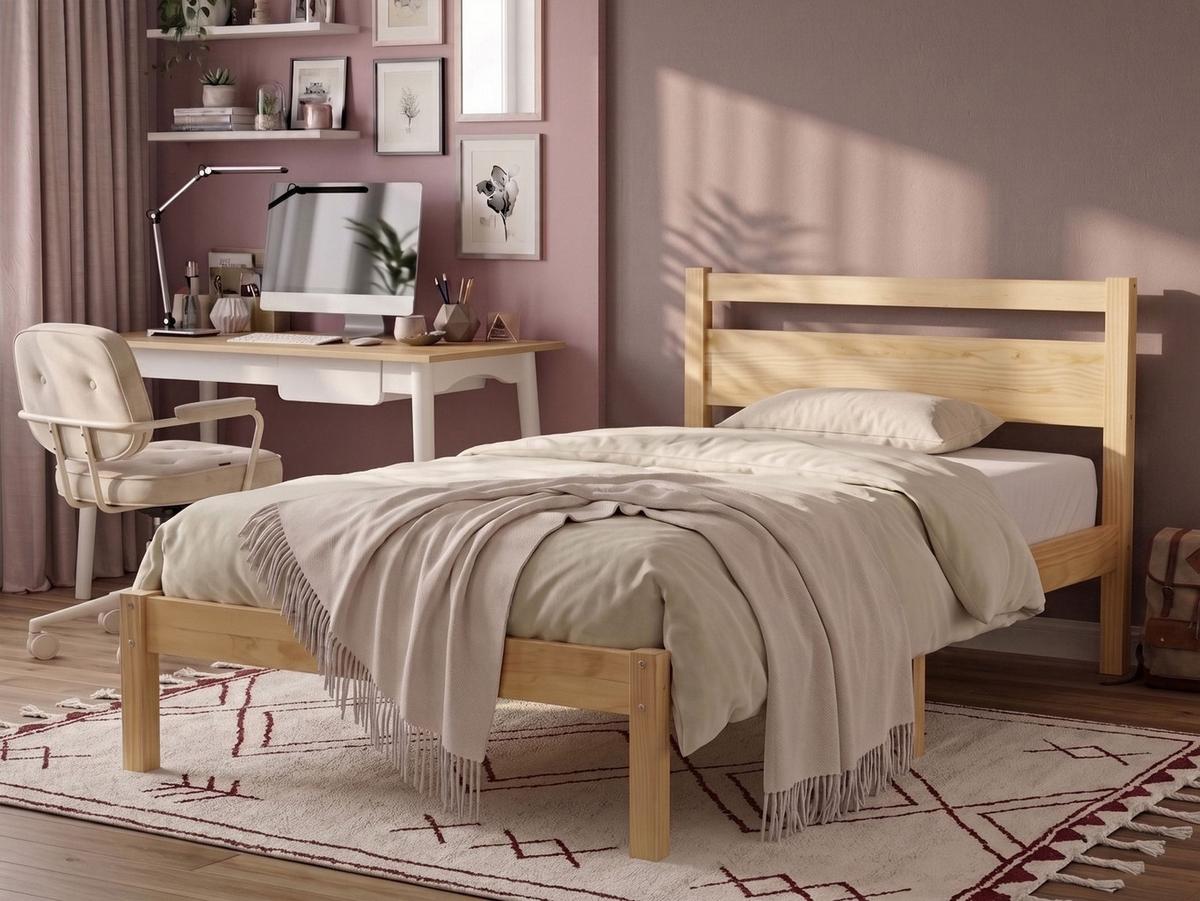 BETT mit Lattenrost 90/200 Kiefernholz Hellbraun Echallon - Hellbraun/Braun, Holz (90/200cm) - Beliani