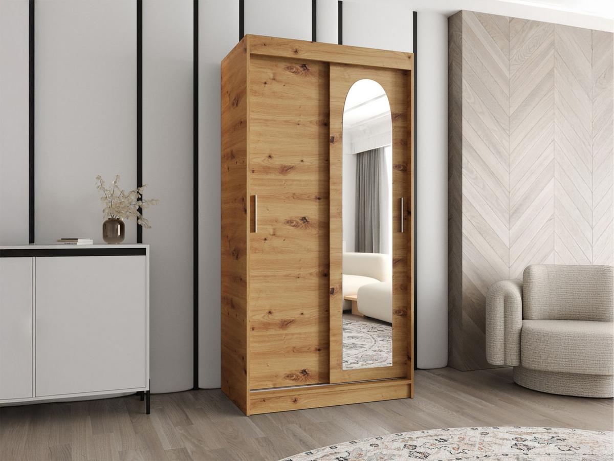 SCHWEBETÜRENSCHRANK Selfie 100 cm - Silberfarben/Eiche Artisan, Holzwerkstoff/Kunststoff (100/200/62cm) - MIRJAN24