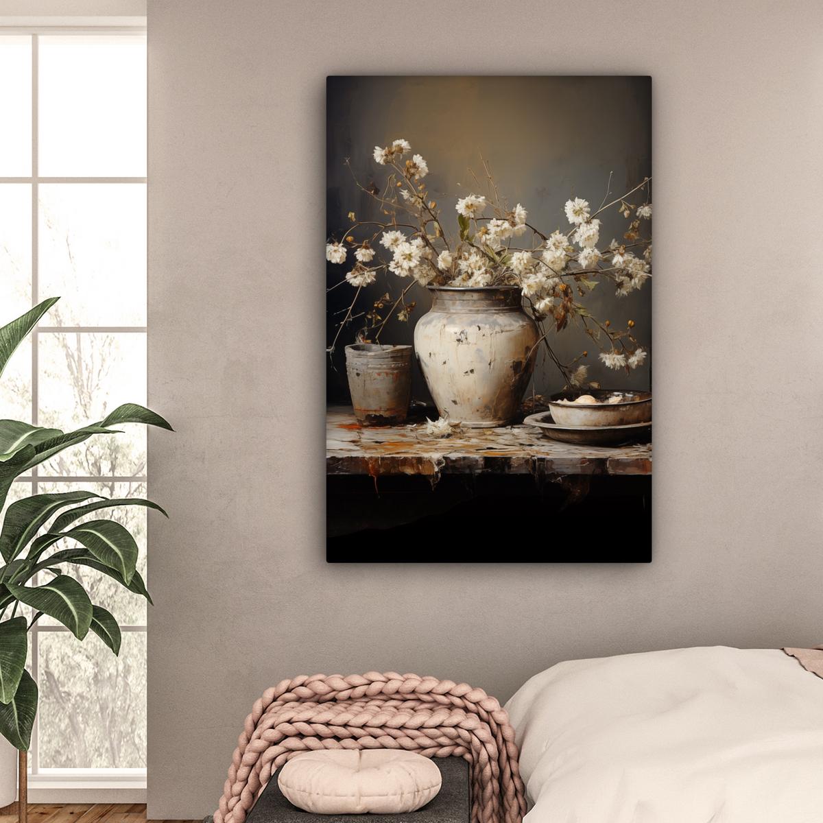 LEINWANDBILD Stilleben - Blumen - Blumenstrauß - Vase - Wein Deko Groß 90x140 cm - Schwarz, Textil (90/140cm) - MuchoWow