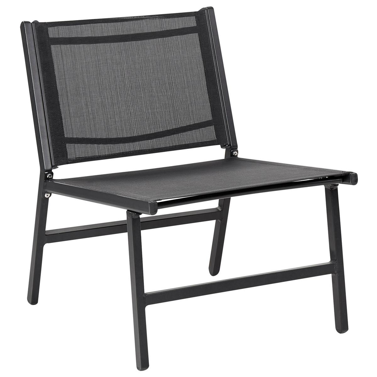 GARTENSTUHL 2er-SET Aluminium schwarz mit Fußhocker Marceddi - Schwarz, Textil (54/70/60cm) - Beliani