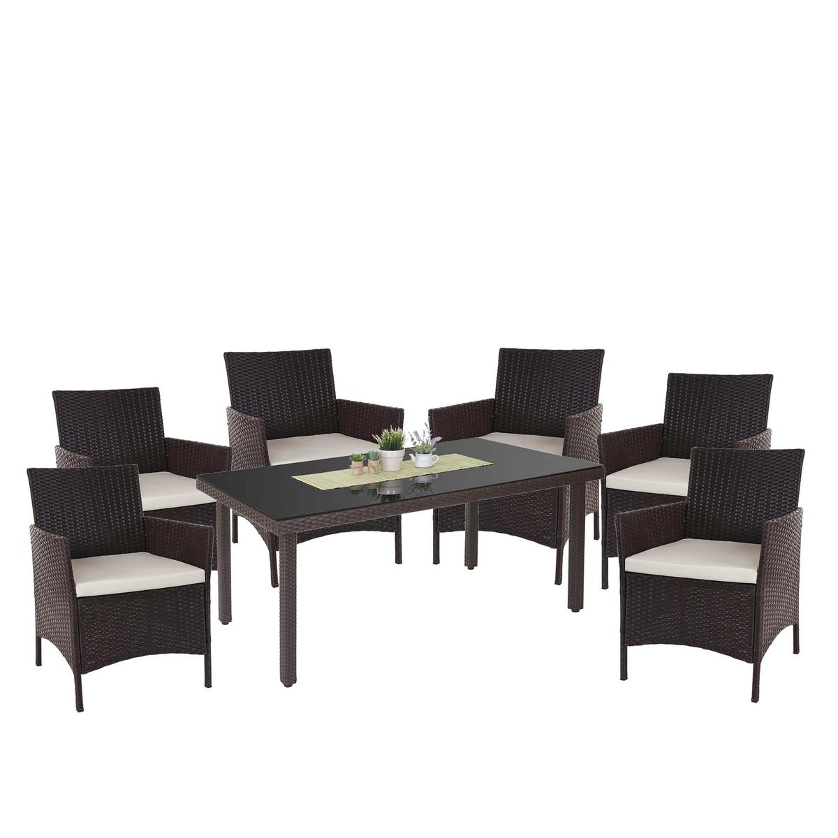 POLY-RATTAN-GARNITUR Braun, Cremeweiß - Braun/Weiß, Kunststoff - MCW