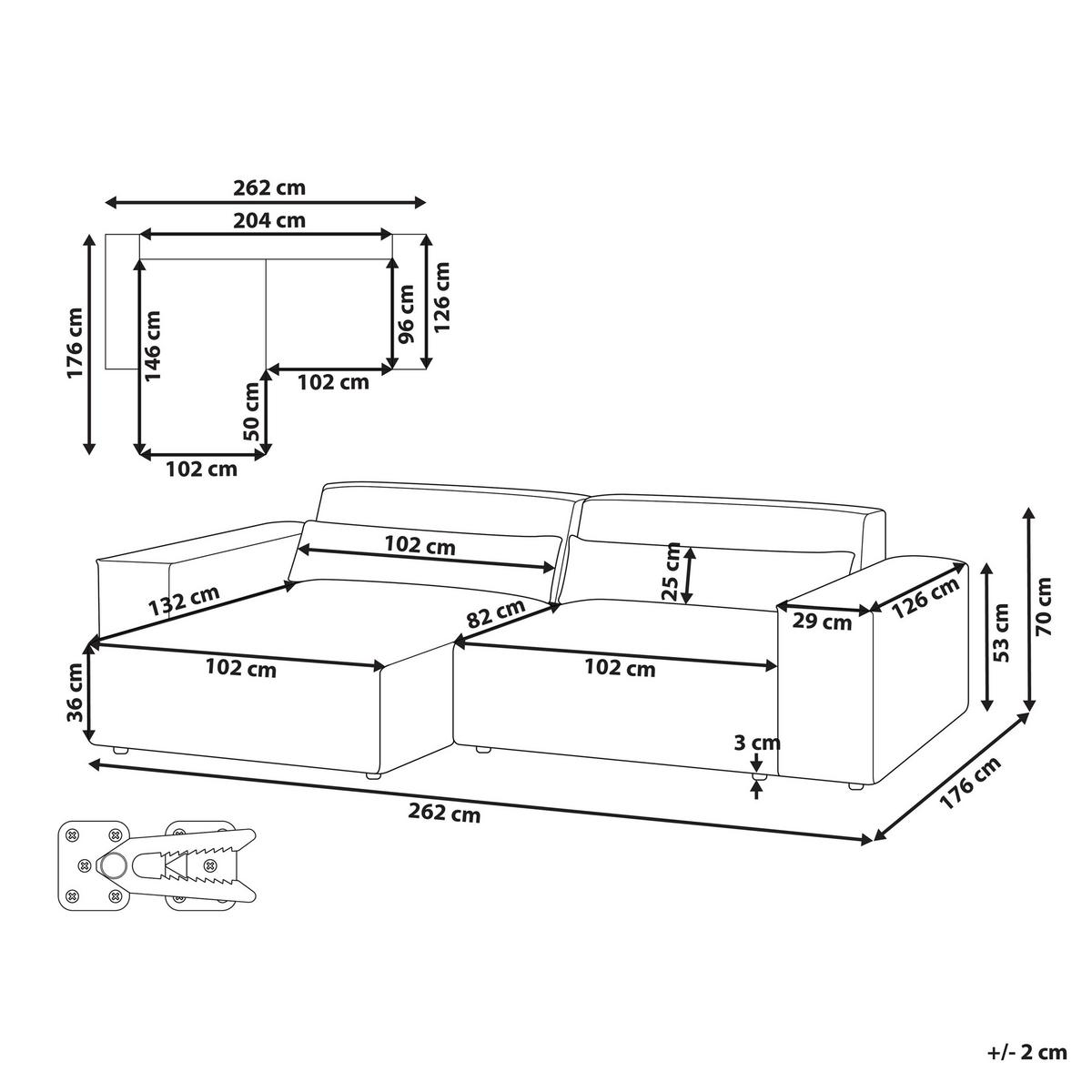 ECKSOFA Modul 3-Sitzer rechtsseitig Grau Stoff Hellnar - Grau, Textil (262/176cm) - Beliani
