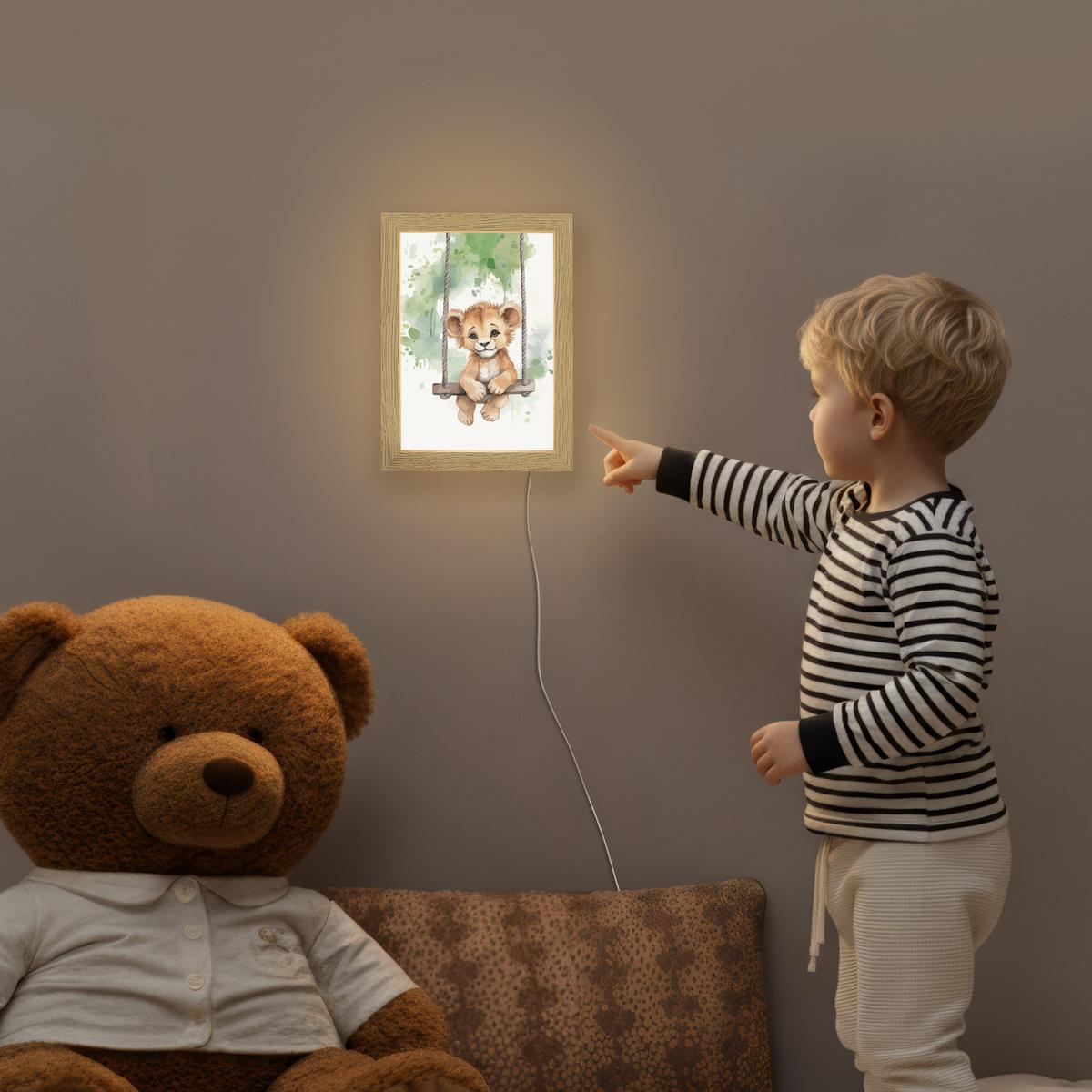 NACHTTISCHLAMPE Löwe - Tier - Kinder - Dschungel 15x20 cm - Weiß, Holzwerkstoff (8/15/20cm) - OnlyWow