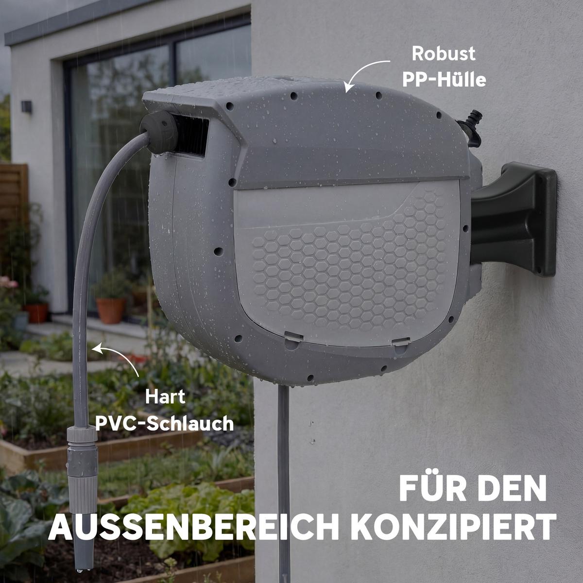 SCHLAUCHAUFROLLER 180° schwenkbar Kunststoff Grau - Grau, Kunststoff (22/35/52cm) - Outsunny