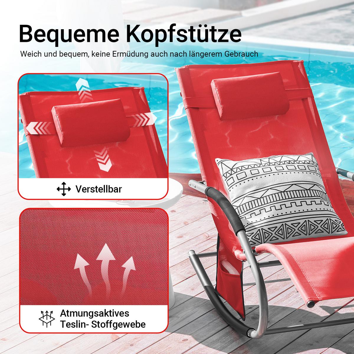SONNENLIEGE mit Kopfkissen, Gartenliege bis 150kg, Rot - Rot, Metall (63/87/150cm) - SoBuy