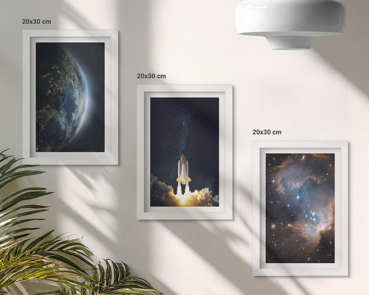 BILDER SET 3er Set - 20x30 cm Weißer Rahmen - Weltraum Erde Rakete Galaxie - Weiß, Kunststoff (20/30cm) - TULUP