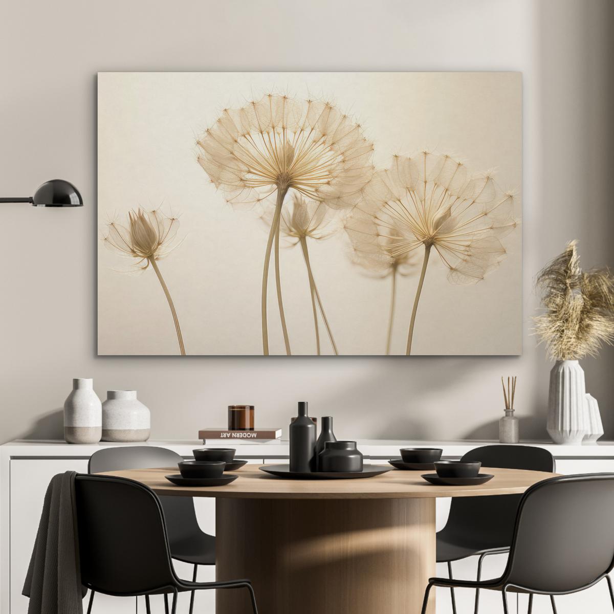 AKUSTIKBILD Sonnenlicht - Löwenzahn - Botanisch - Blumen Wandbild Wohnzimmer 100x70 cm - Creme, Kunststoff (100/70/0.9cm) - MuchoWow