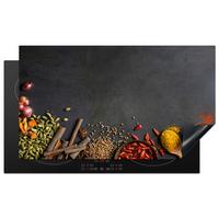 HERDABDECKPLATTE Kräuter - Lebensmittel - Gewürze - Schwarz - Paprika - Zimt Induktionsschutz 91.2x52 cm - Currygelb, Kunststoff (91.2/52/0.2cm) - MuchoWow