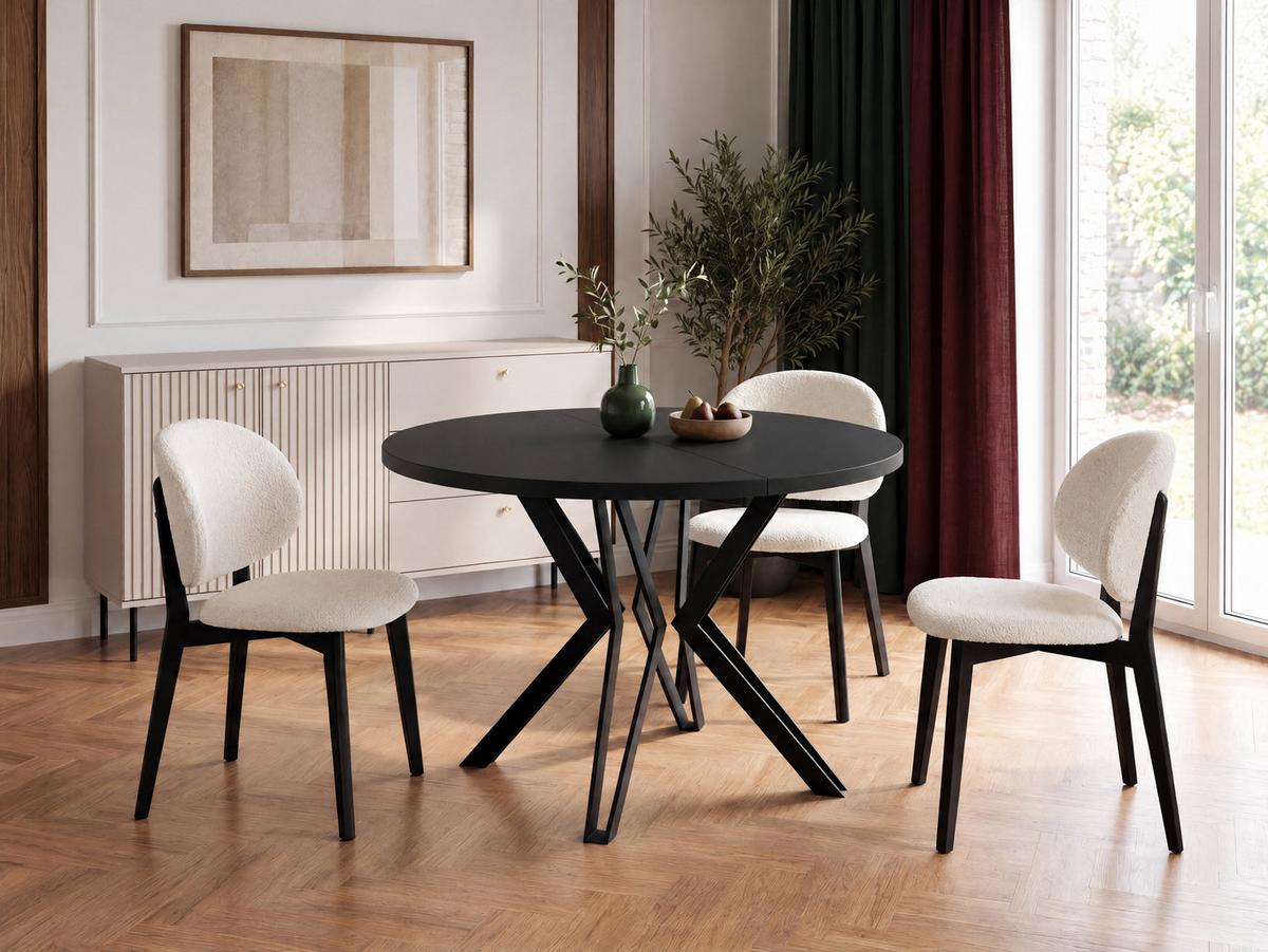 ESSTISCH Revena runder ausziehbarer, Schwarz 100-180/100/76 cm - Schwarz, Holzwerkstoff/Metall (100/180/76cm) - WFL GROUP