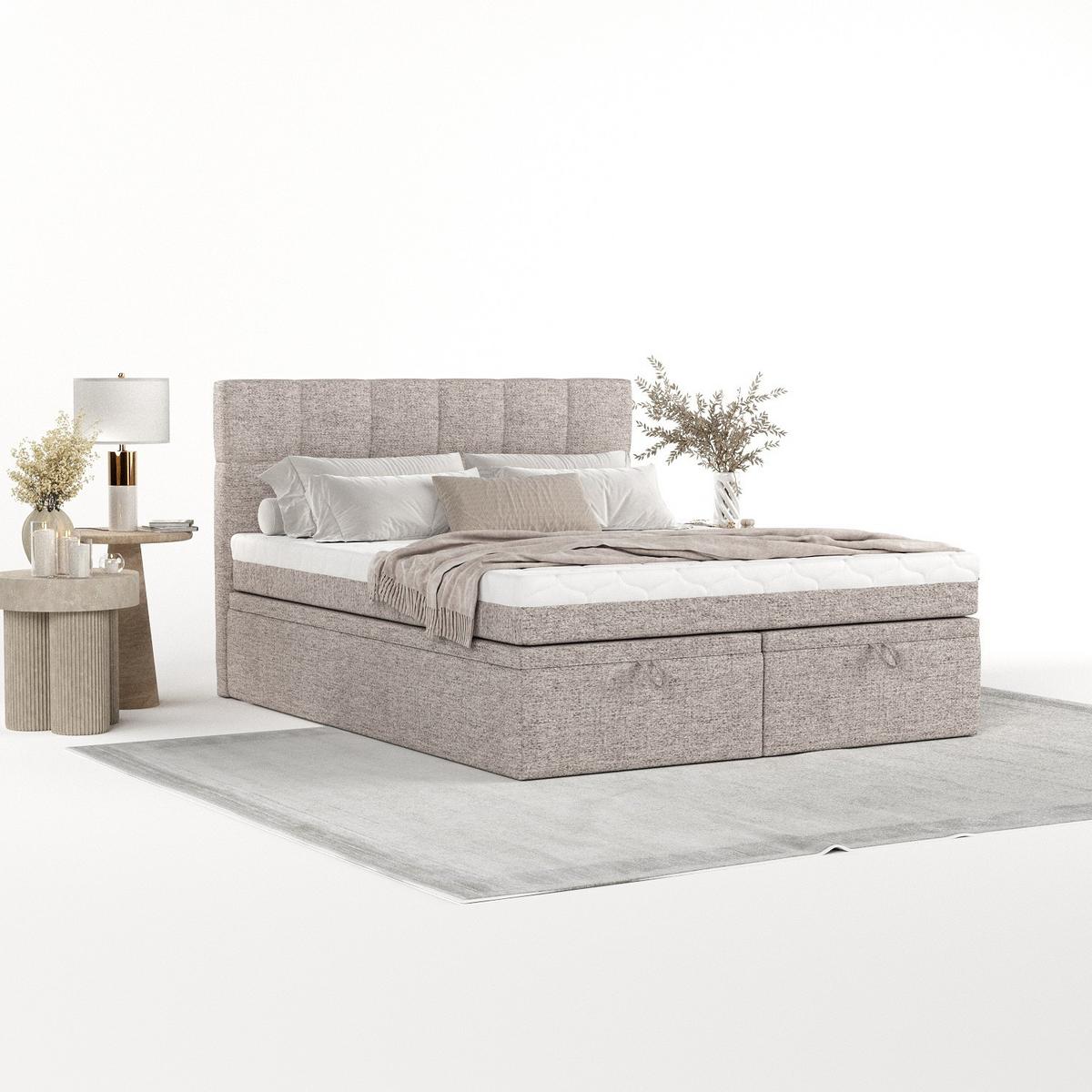BOXBETT Elano 160/200 cm Beige im Neve Stoff - Beige/Schwarz, Holz/Holzwerkstoff (160/200cm) - AltaBeds