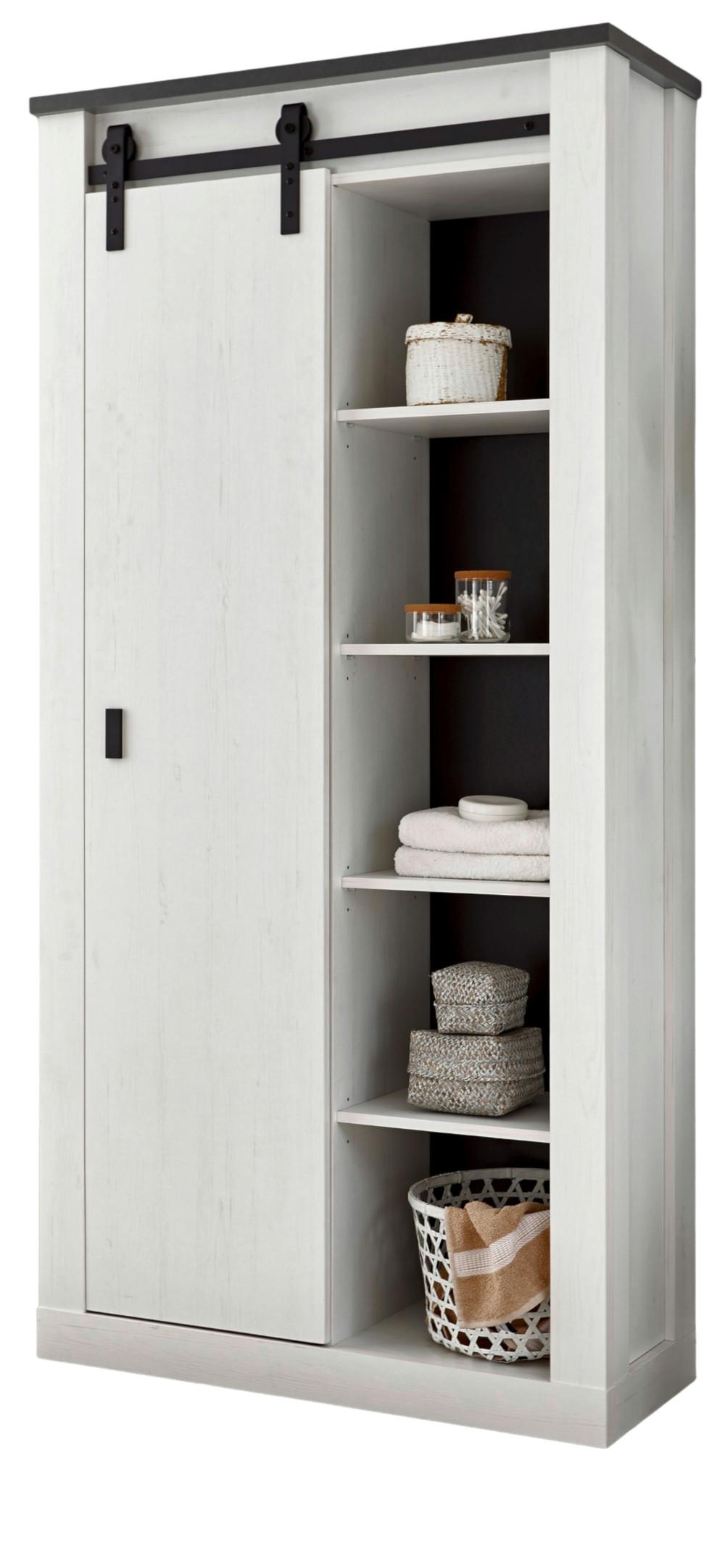 STAURAUMSCHRANK weiß Pinie, anthrazit, Landhaus, Regalschrank 93 x 201 cm Mehrzweckschrank - Anthrazit/Weiß, Holzwerkstoff/Metall (93/201/38cm) - Furn.Design