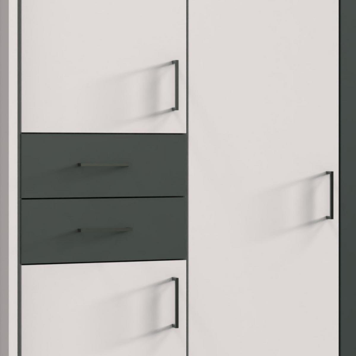 DREHTÜRENSCHRANK B273/H210/T58 cm, Weiß mit Absetzungen in Grafit, Kleiderschrank mit Passepartout&2Spiegeltüren&Schubkästen, Griffe schwarz / 22578 - Graphitfarben/Schwarz, Holzwerkstoff/Kunststoff (273/210/58cm) - luma-home