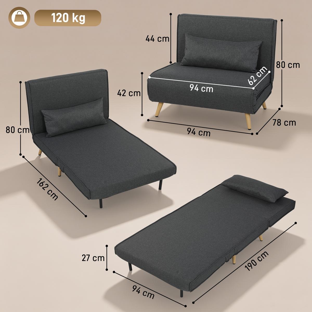 SCHLAFSESSEL Polyester Grau - Grau, Textil/Metall (78/80/94cm) - HOMCOM