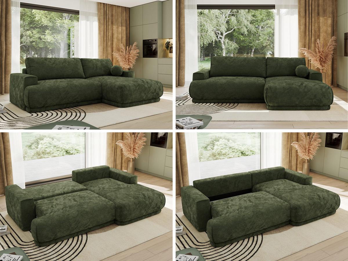 ECKSCHLAFSOFA RINA L Dunkelgrün Schenille glatt - rechts - Dunkelgrün/Schwarz, Kunststoff/Textil (170/267cm) - MKS