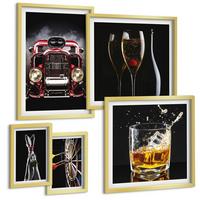 BILDER SET 5er Set - 50x50 cm & 20x30 cm & 40x60 cm Goldrahmen - Frauenbeine Rosenwagen Wein - Goldfarben, Kunststoff (40/60cm) - TULUP