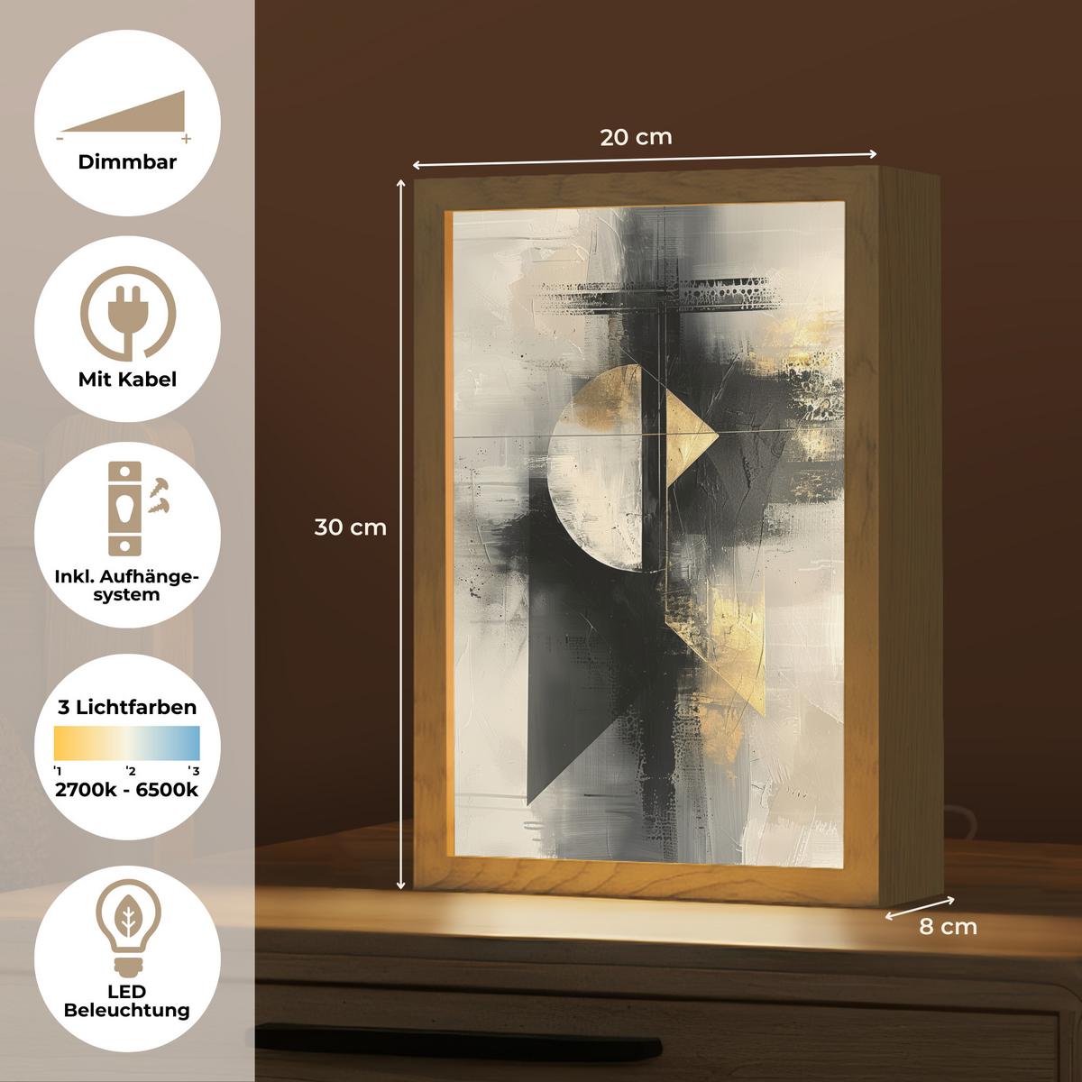 TISCHLEUCHTE Abstrakt - Schwarz - Farbe - Modern 20x30 cm - Birkefarben, Holzwerkstoff (8/20/30cm) - OnlyWow