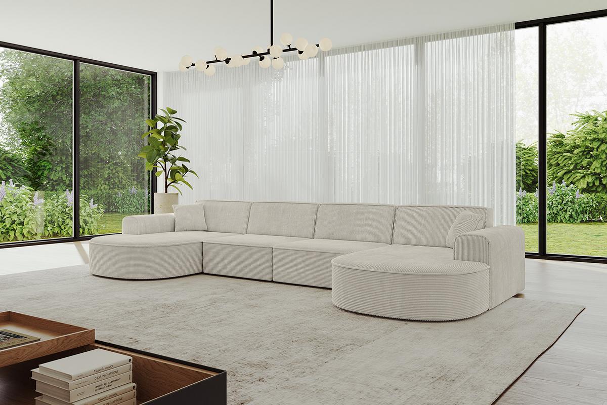 WOHNLANDSCHAFT MARI-U2 - 388x171x79 cm Creme Cord - Hellgrau/Creme, Holzwerkstoff/Kunststoff (388/79/171cm) - ALTDECOR