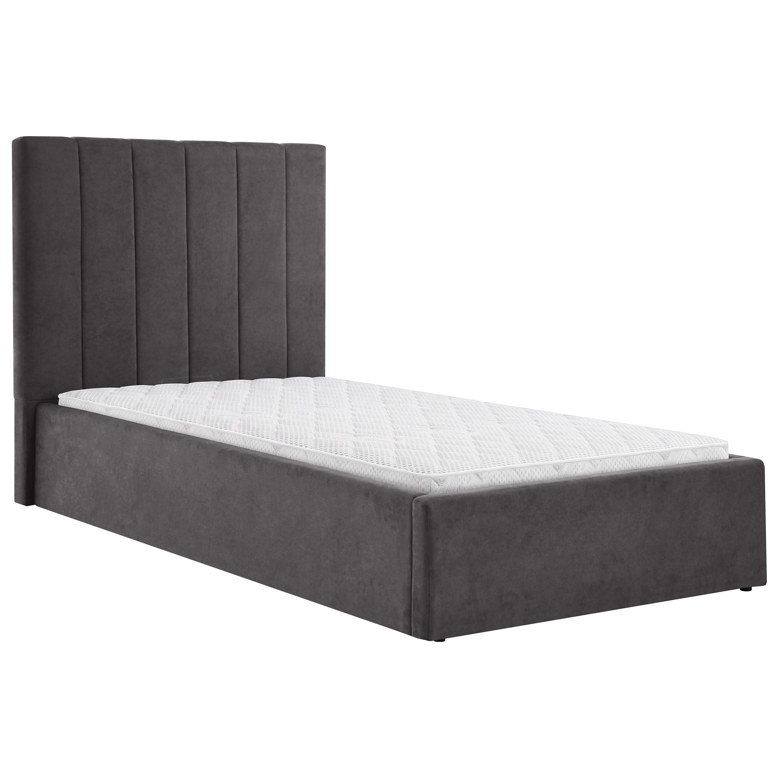 POLSTERBETT Melvio Einzelbett 90x200 cm mit Bettkasten und Schaumstoffmatratze 10 cm, Dunkelgrau - Dunkelgrau, Textil (90/200cm) - Beautysofa
