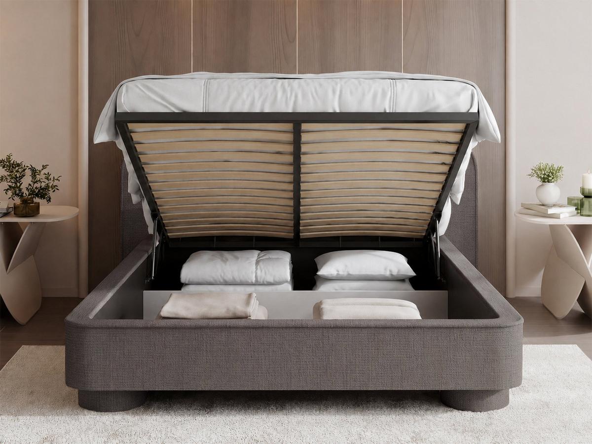 POLSTERBETT Aurora mit Bettkasten, Lattenrost & gepolsterten Füßen in Taupe Chenille 140x200 cm - Taupe/Beige, Holzwerkstoff/Textil (140/200cm) - WFL GROUP
