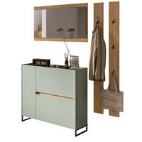GARDEROBEN-SET Salbei und Artisan Eiche, Garderobe 172 x 197 cm, Soft-Close - Salbeigrün/Schwarz, Holzwerkstoff/Metall (172/197/32cm) - Inn.Furn