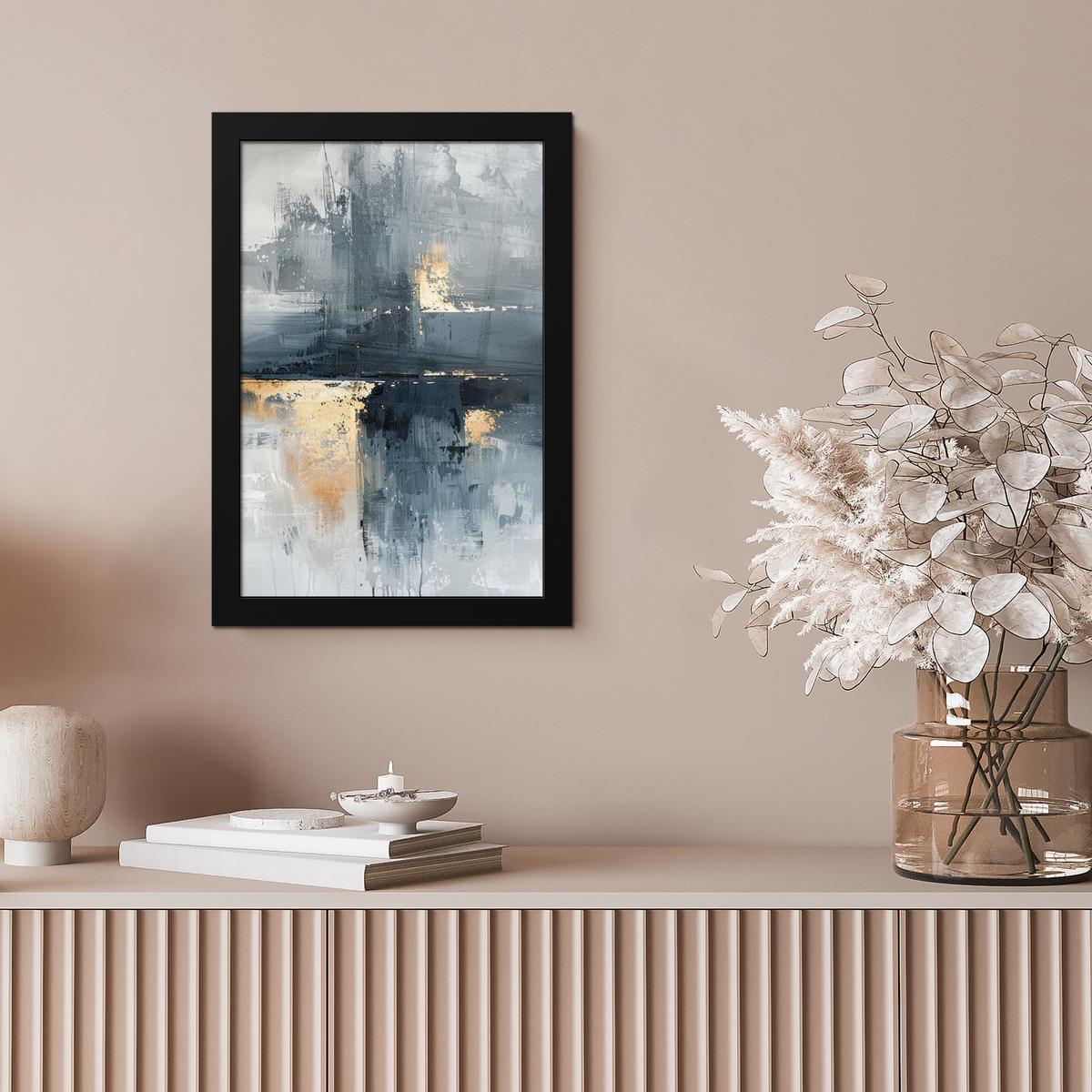 POSTER MIT RAHMEN Kunst - Grau - Gold - Abstrakt Poster 20x30 cm - Dunkelgrau, Papier (20/30cm) - MuchoWow