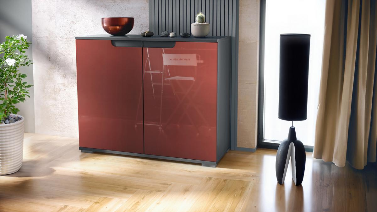 KOMMODE Sylt Bordeaux Hochglanz - Bordeaux, Holzwerkstoff (92.5/75.5/35cm) - Vladon