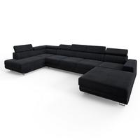 WOHNLANDSCHAFT GAIAN Schwarz Velours-Stoff mit Schlaffunktion - Schwarz, Holz (412/88/190cm) - MASSENO