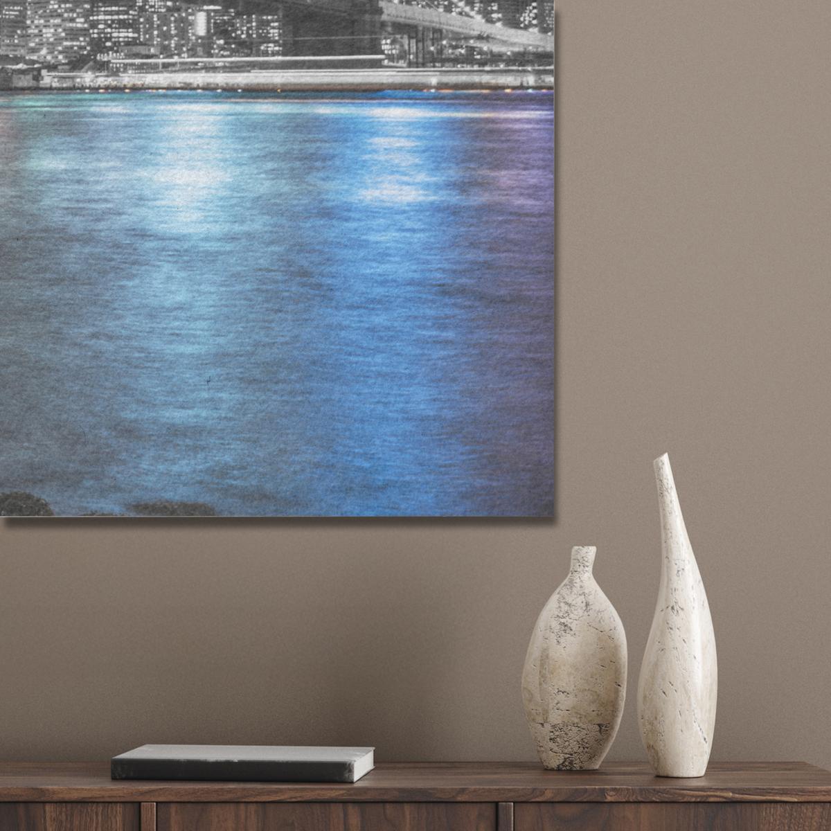 AKUSTIKBILD New York - Skyline - Stadt - Blau Wandbild Wohnzimmer 100x70 cm - Blaugrau, Kunststoff (100/70/0.9cm) - MuchoWow