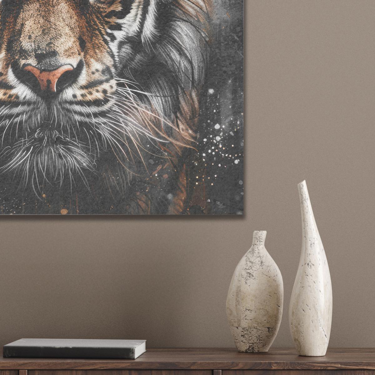 AKUSTIKBILD Tiger - Tiere - Porträt - Luxus - Schwarz Wandbilder 60x60 cm - Braun, Kunststoff (60/60/0.9cm) - MuchoWow