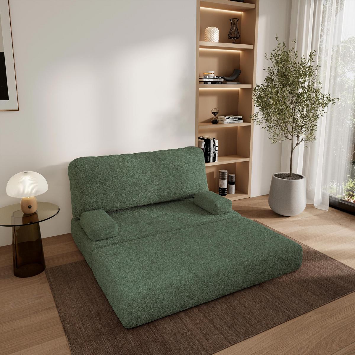 BETTSOFA KESTE aus Schaumstoff Bucle-Stoff Grün Schlaffunktion - Grün, Textil (140/86/60cm) - MASSENO
