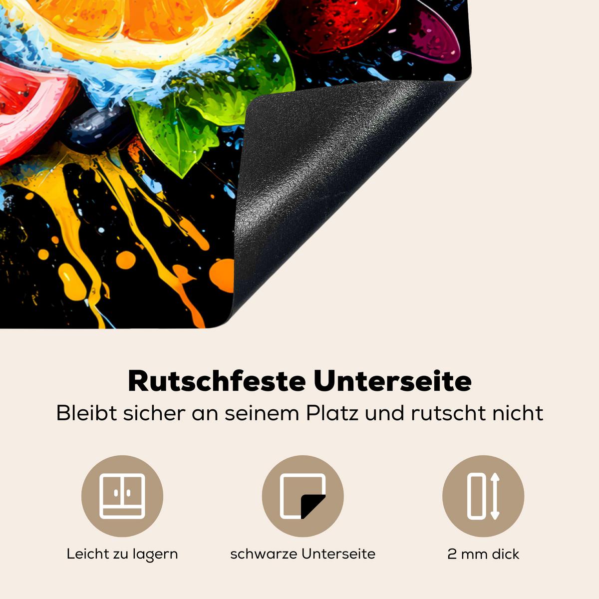 HERDABDECKPLATTE Obst - Graffiti - Bunt - Orange - Erdbeere - Abstrakt Herdabdeckung Induktionsfeld 75x52 cm - Orange, Kunststoff (75/52/0.2cm) - MuchoWow