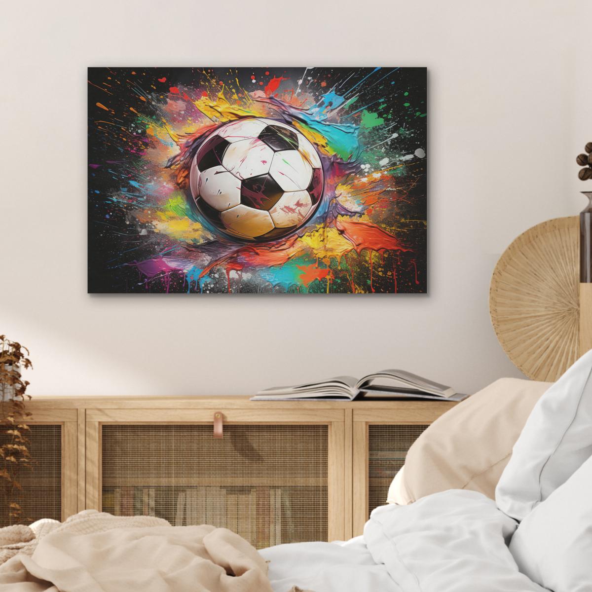 AKUSTIKBILD Fußball - Farbe - Farben - Schwarz - Weiß Wanddeko 70x50 cm - Weiß, Kunststoff (70/50/0.9cm) - MuchoWow