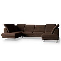 WOHNLANDSCHAFT TERAMO Braun Velours-Stoff mit Schlaffunktion - Silberfarben/Braun, Holz/Textil (316/88/193cm) - MASSENO