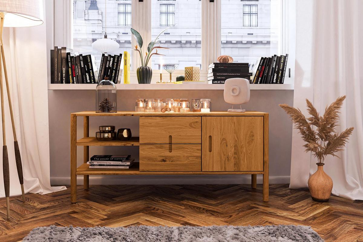 KOMMODE INA Wildeiche - Dunkelbraun, Holz (142/64/46cm) - byoak