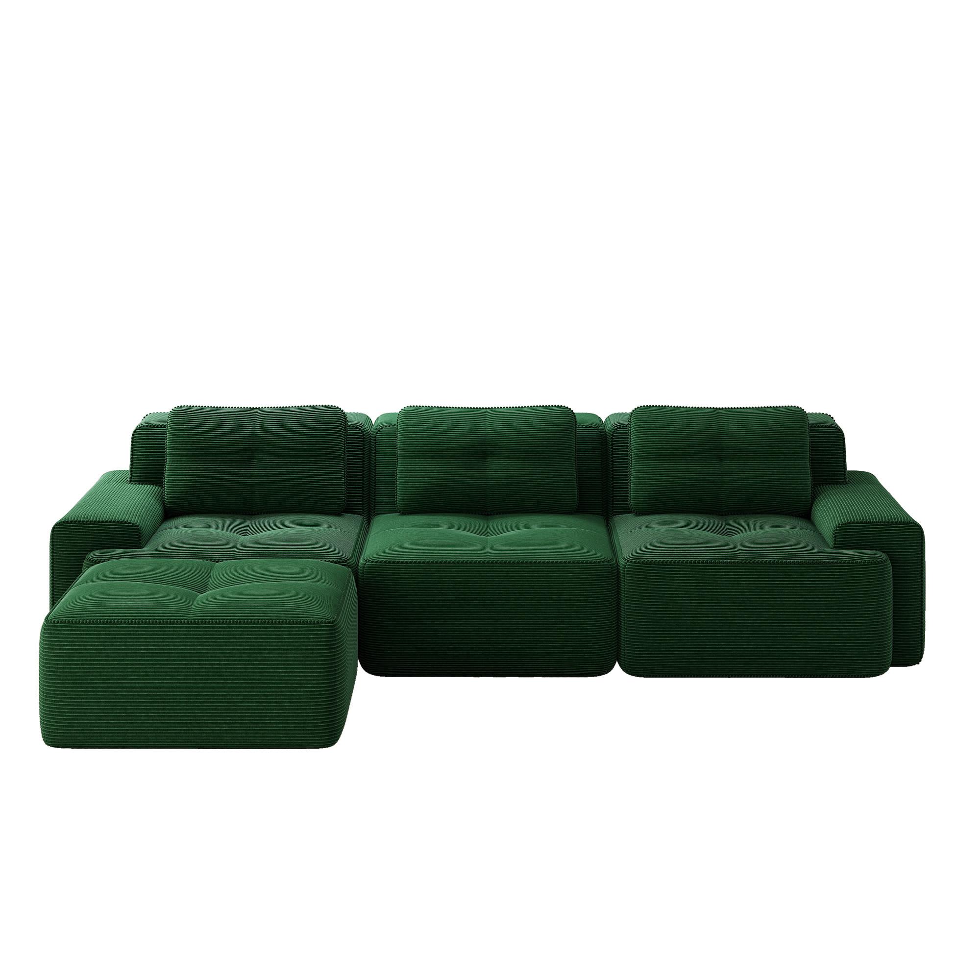 ECKSOFA cord in grün mit ottoman, rahmenlos & montagefrei - Grün, Textil (293/177cm) - Urban Meuble