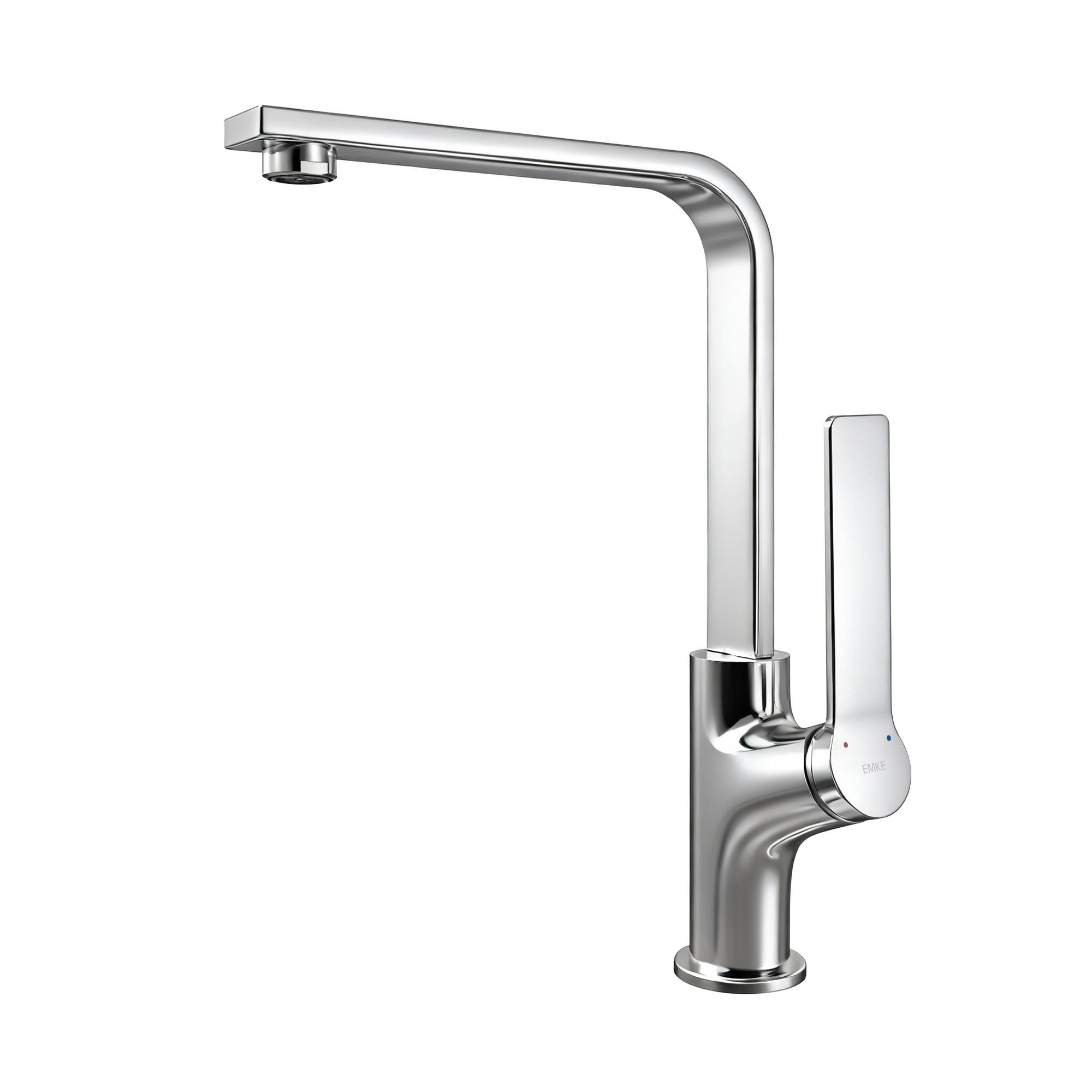 KÜCHENARMATUR mit 360° Drehbar Edelstahl Einhebelmischer Chrom - Chromfarben, Metall (22.5/10.1/30.3cm) - EMKE