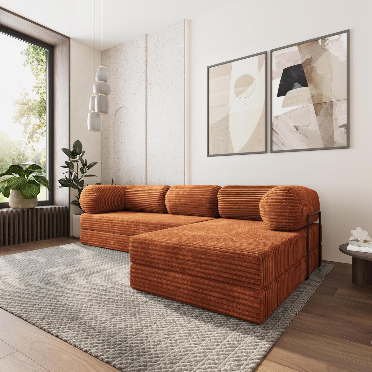 ECKSOFA ETERA modulares Boneless Sofa mit Schlaffunktion Braun Kordstoff - Braun, Textil (270/160cm) - MASSENO