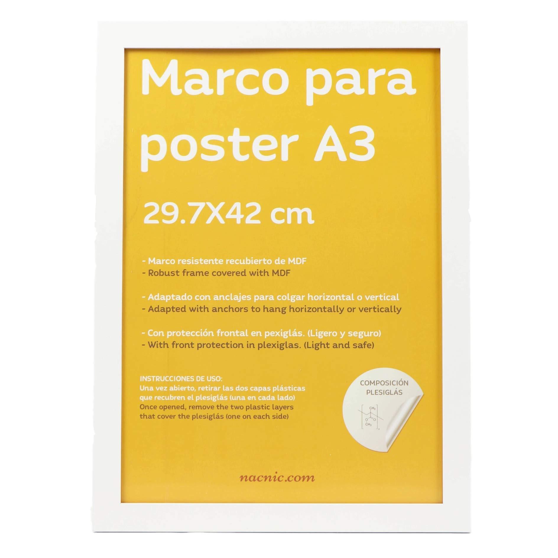 RAHMEN aus MDF und Acrylglas Schutz und Aussteller für Fotografien, Bilder, Poster, Gemälde, Dekoration für Haus Farbe Weiß A3 - Weiß, Holz (29.7/3cm) - Nacnic
